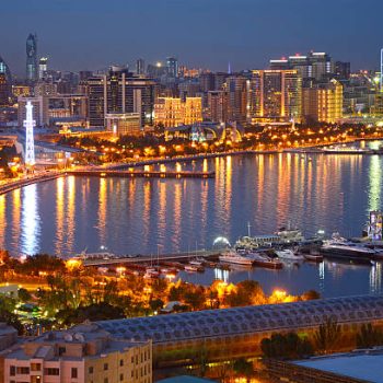 Baku (Azerbaijan) cityscape in dusk.